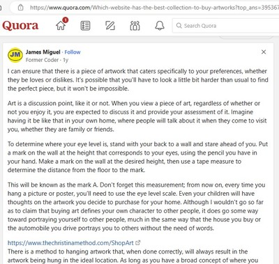 I ended up being mentioned on Quora Art Q and A